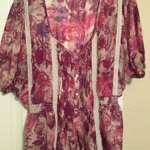 Maurices- XL Red and Beige Blouse